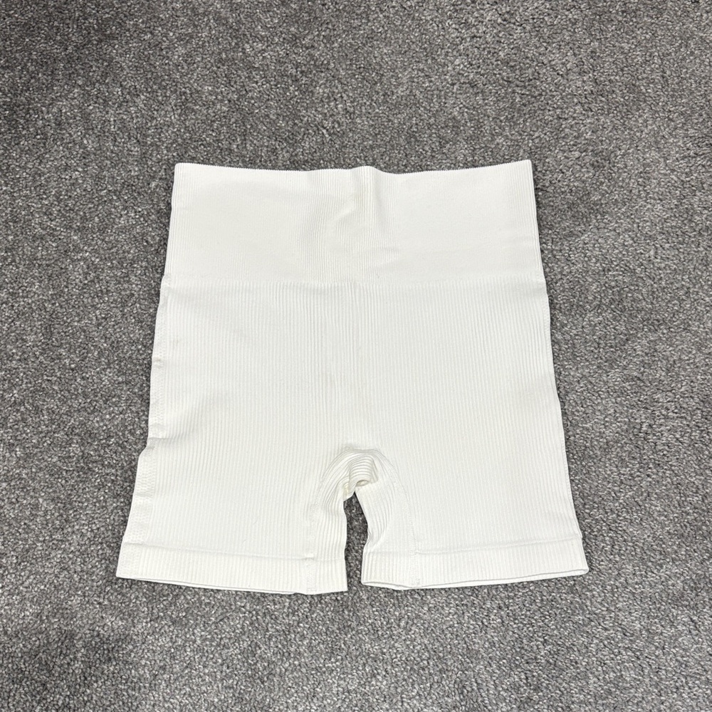 White Ribbed Biker Shorts